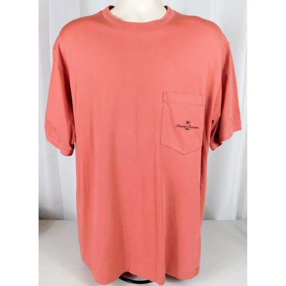 Tommy Bahama Men's Pocket Tee Shirt Large Salmon Color Short Sleeve Tiny Hole - Picture 1 of 9